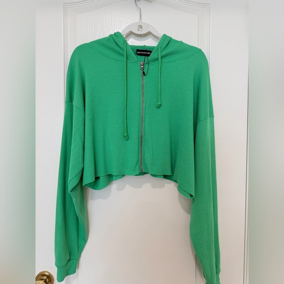 PrettyLittleThing Cropped Zip Up Hoodie Green Size 12 Trendy Y2K - Picture 2 of 5